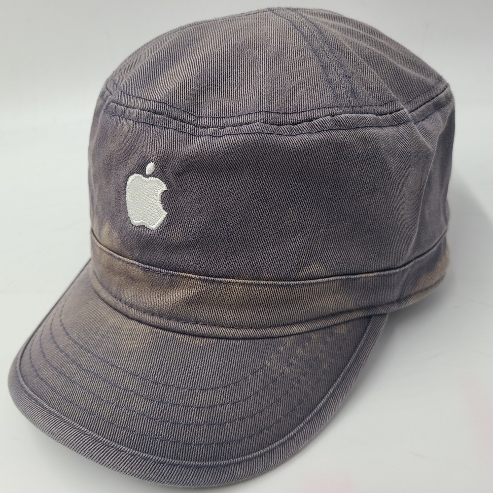 Apple Hat Adjustable Blue Distressed Cadet Military Army Cap Tech Logo Promo Men
